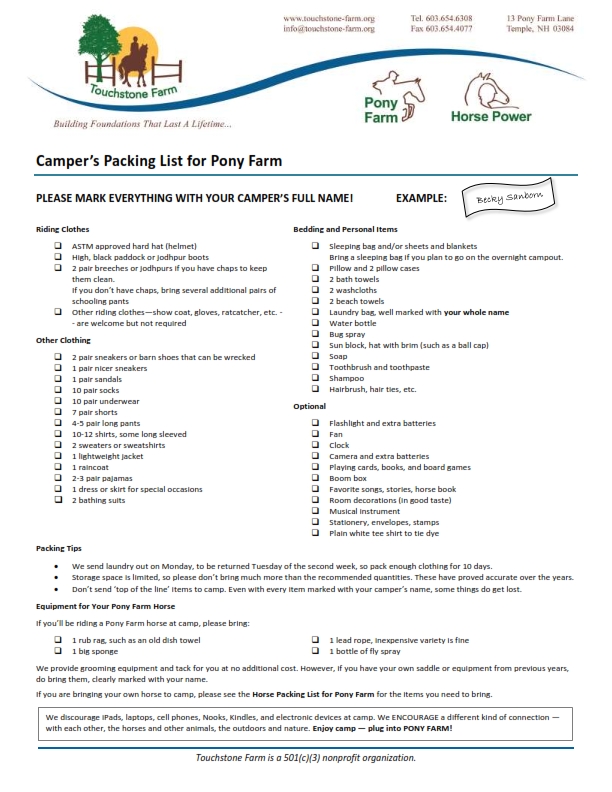 Camper packing list